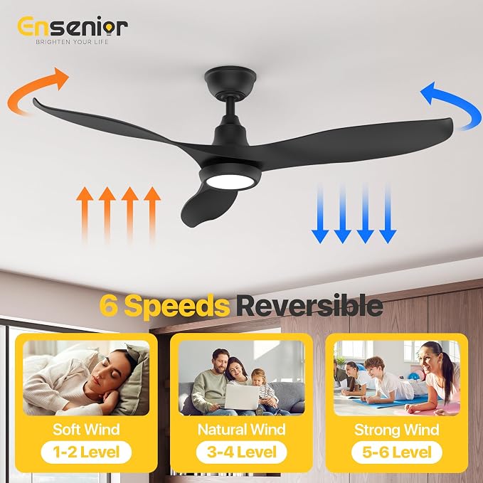 52 Inch Smart Ceiling Fans with Lights and Remote, Control via Alexa Google Voice App, 3000K-6000K Dimmable LED, alternate