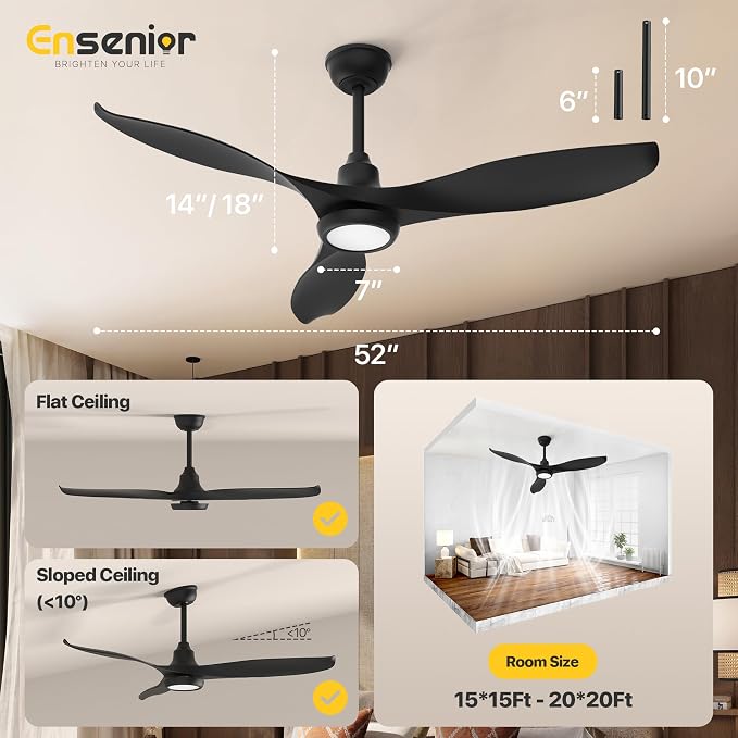 52 Inch Smart Ceiling Fans with Lights and Remote, Control via Alexa Google Voice App, 3000K-6000K Dimmable LED, alternate
