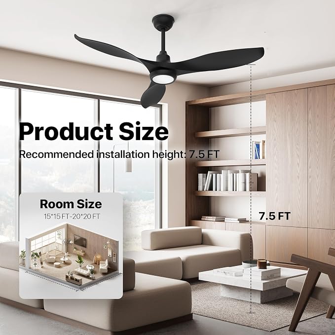 52 Inch Smart Ceiling Fans with Lights and Remote, Control via Alexa Google Voice App, 3000K-6000K Dimmable LED, alternate