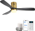 52 Inch Smart Ceiling Fans with Lights-Flush Mount Low Profile Modern Outdoor Solid Wood Ceiling Fans with Alexa/Google
