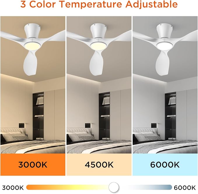 52 Inch Smart Ceiling Fans with Lights Led Remote Control Flush Mount Low Profile for Bedroom Farmhouse Patio Outdoor Living