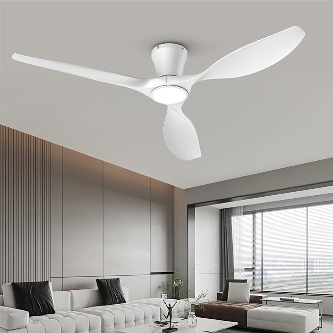52 Inch Smart Ceiling Fans with Lights Led Remote Control Flush Mount Low Profile for Bedroom Farmhouse Patio Outdoor Living