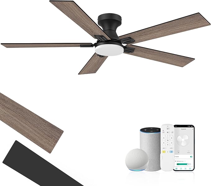 52 inch Smart Low Profile Ceiling Fan with Lights Remote,Control via Alexa APP WIFI,Quite DC Motor,Dimmable LED,Flush Mount