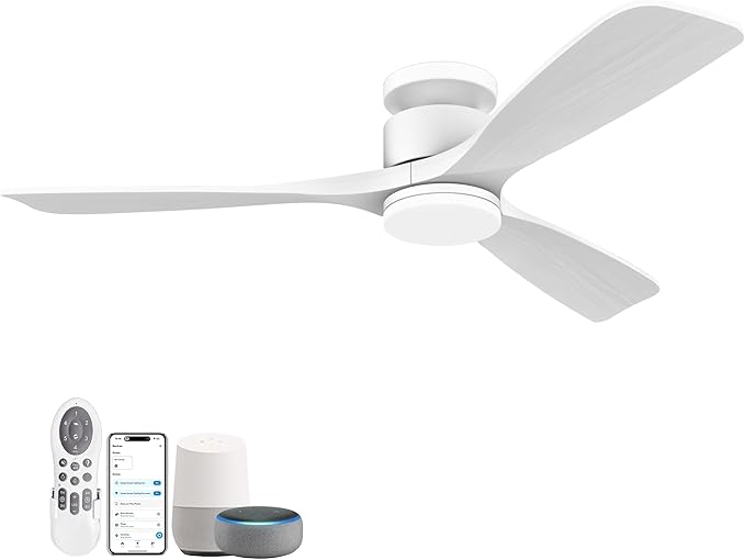 52 Inch Smart Low Profile Ceiling Fans,Solid Wood Outdoor Indoor Ceiling Fan with Lights Remote,WIFI Alexa App Control,Quiet