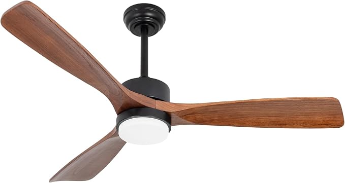52 Inch Solid Wood Ceiling Fans With Lights, Low Profile Ceiling Fan with Light and Remote, Reversible DC Motor, Indoor