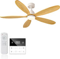 52 Inch Solid Wood Ceiling Fans With Lights, Remote Control, Dimmable, Reversible, Wood Blades, Power-Off Memory, Quiet DC