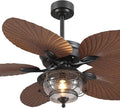 52 Inch Tropical Ceiling Fans with Lights and Remote, Palm Leaf Waterproof Outdoor Ceiling Fan for Patios Porches Gazebos
