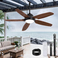 52 Inch Wet Rated Outdoor Ceiling Fan with Lights and Remote,IP65 Hanging Gazebo Fan with 3CCT 6-Speed DC Motor,Brown