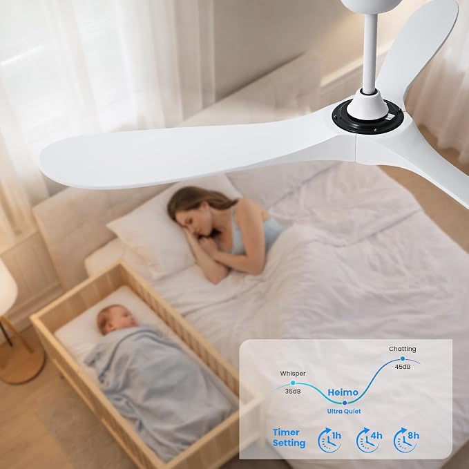 52 Inch White Ceiling Fan with Light and Remote, Wood Outdoor Ceiling Fans with Lights Dimmable for Bedroom, alternate view 2