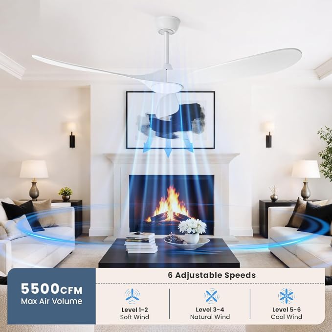 52 Inch White Ceiling Fan with Light and Remote, Wood Outdoor Ceiling Fans with Lights Dimmable for Bedroom, alternate view 4