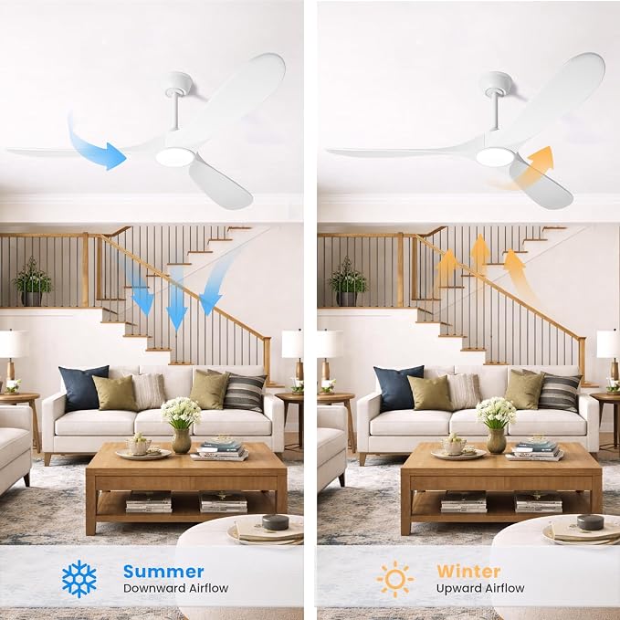52 Inch White Ceiling Fan with Light and Remote, Wood Outdoor Ceiling Fans with Lights Dimmable for Bedroom, alternate view 6