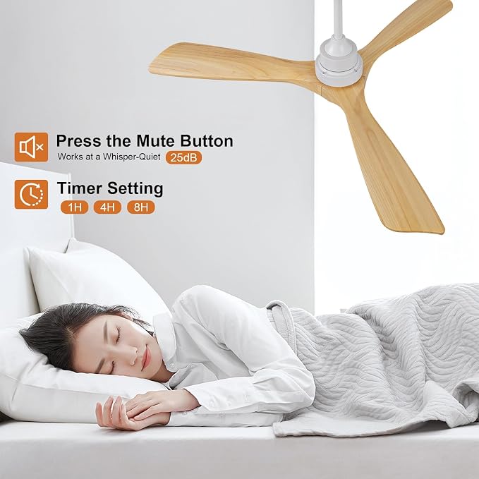 52 Inch White Ceiling Fans with Lights and Remote, 3 Blade Wood Outdoor Ceiling Fan with Light Outdoor Ceiling Fans for