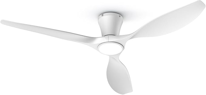 52 Inch White Ceiling Fans with Lights Led Remote Control Flush Mount Low Profile for Bedroom Farmhouse Patio, alternate view
