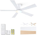 52 Inch White Flush Mount Ceiling Fan with Light, 3CCT Dimmable LED, 6-Speed Remote Control, Reversible Motor,Quiet Low