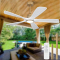 52 Inch White Gold Ceiling Fans with Lights and Remote, 5 Blade Wood Outdoor Ceiling Fan with Light for Patio