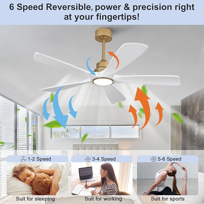 52 Inch White Gold Ceiling Fans with Lights and Remote, 5 Blade Wood Outdoor Ceiling Fan with Light for Patio, alternate view