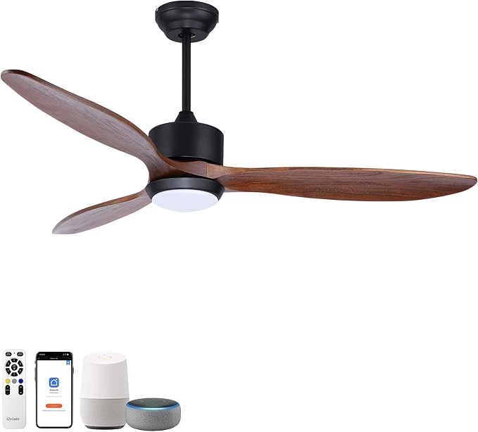 52 Inch Wood Ceiling Fans with Lights Remote Control, 3 Blade Smart Ceiling Fan for Bedroom Living Room Patio Indoor Outdoor