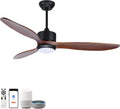 52 Inch Wood Ceiling Fans with Lights Remote Control, 3 Blade Smart Ceiling Fan for Bedroom Living Room Patio Indoor Outdoor
