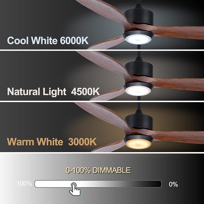 52 Inch Wood Ceiling Fans with Lights Remote Control, 3 Blade Smart Ceiling Fan for Bedroom Living Room Patio Indoor Outdoor