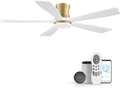 52 Inch Wood Smart Low Profile Ceiling Fans with Lights Remote,Control via WIFI Alexa Google App,6 Speed,Quiet DC Motor,Flush