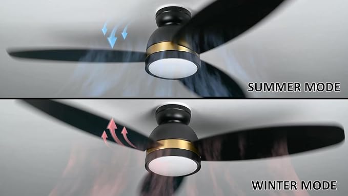 52" Low Profile Ceiling Fan with Dimmable LED Light, Modern Ceiling Fan with reversible DC motor, Controlled by APP, Remote
