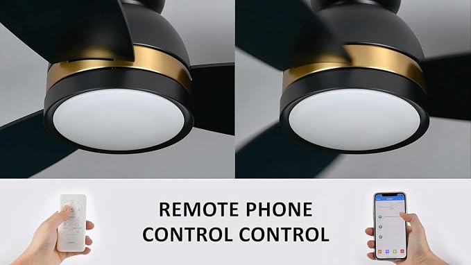52" Low Profile Ceiling Fan with Dimmable LED Light, Modern Ceiling Fan with reversible DC motor, Controlled by APP, Remote