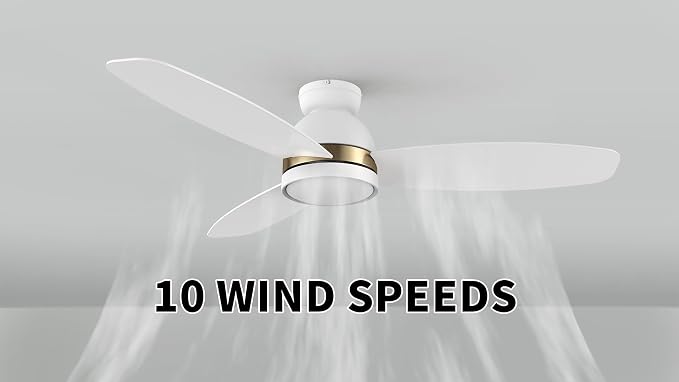 52" Low Profile Ceiling Fan with Dimmable LED Light, Modern Ceiling Fan with reversible DC motor, Controlled by APP, Remote