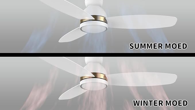 52" Low Profile Ceiling Fan with Dimmable LED Light, Modern Ceiling Fan with reversible DC motor, Controlled by APP, Remote
