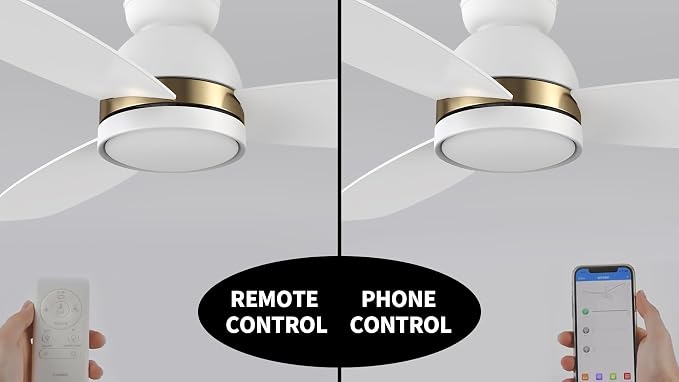 52" Low Profile Ceiling Fan with Dimmable LED Light, Modern Ceiling Fan with reversible DC motor, Controlled by APP, Remote