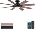52" Low Profile Ceiling Fans with Lights and Remote, Modern Outdoor Ceiling Fans with 3 Colors 6 Speeds, Flush Mount Ceiling
