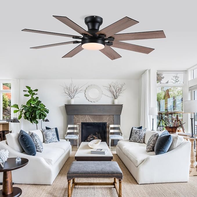 52" Low Profile Ceiling Fans with Lights and Remote, Modern Outdoor Ceiling Fans with 3 Colors 6 Speeds, Flush Mount Ceiling