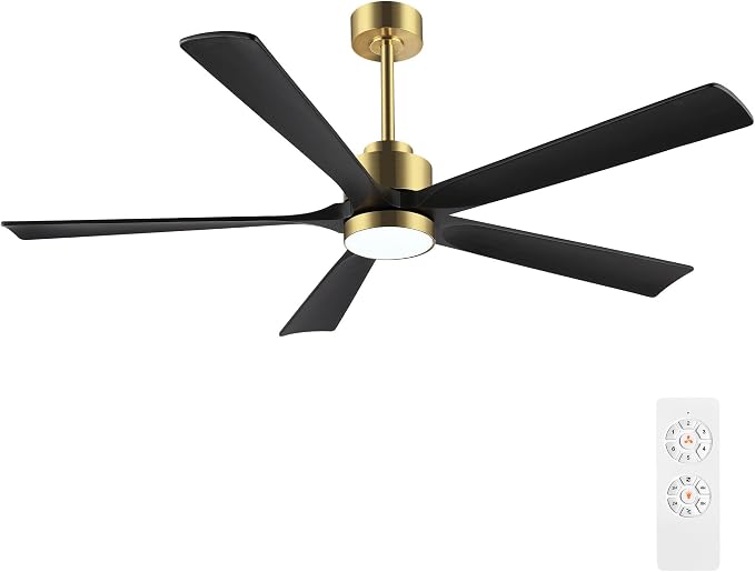 52" Modern Ceiling Fan with Light and Remote Control, 5 Solid Wood Blades 6-Speed Noiseless Reversible DC Motor, product