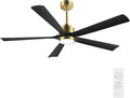 52" Modern Ceiling Fan with Light and Remote Control, 5 Solid Wood Blades 6-Speed Noiseless Reversible DC Motor, product