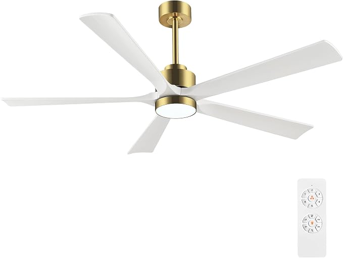 52" Modern Ceiling Fan with Lights and Remote Control, 5 Solid Wood Blades 6-Speed Noiseless Reversible DC Motor, product