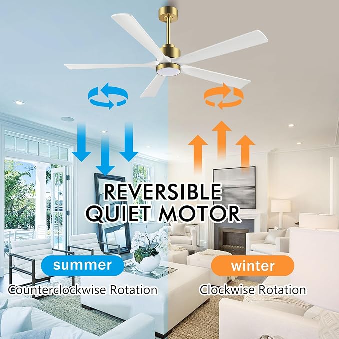 52" Modern Ceiling Fan with Lights and Remote Control, 5 Solid Wood Blades 6-Speed Noiseless Reversible DC Motor, alternate