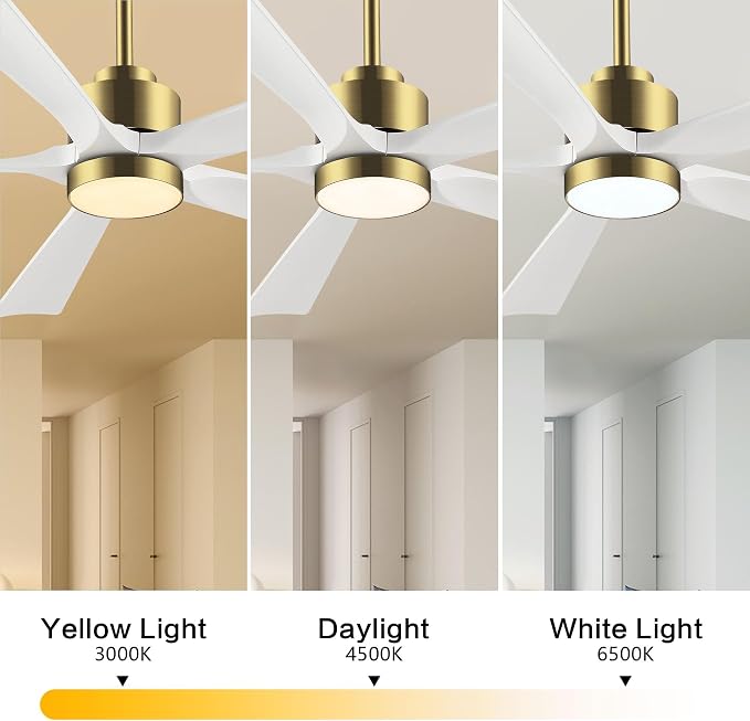 52" Modern Ceiling Fan with Lights and Remote Control, 5 Solid Wood Blades 6-Speed Noiseless Reversible DC Motor, alternate