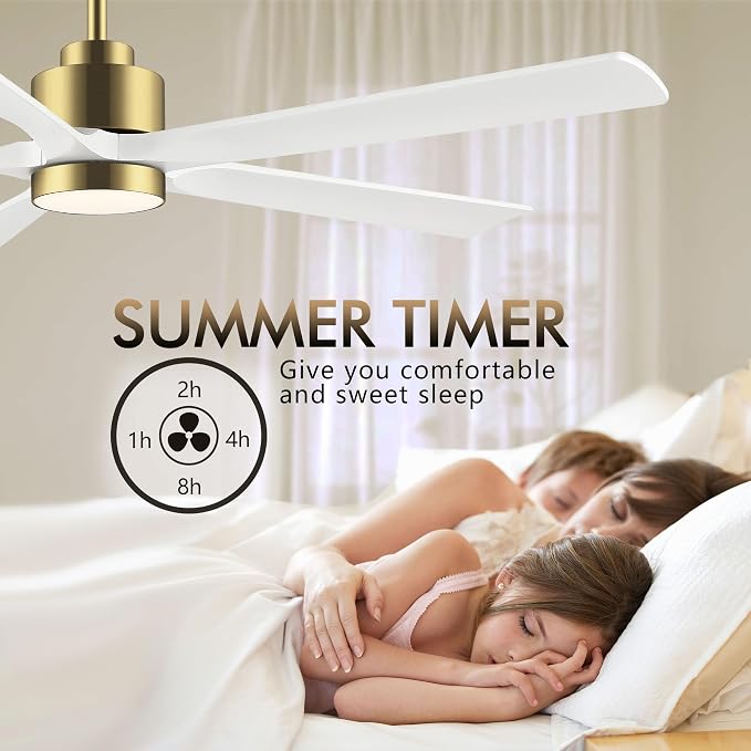 52" Modern Ceiling Fan with Lights and Remote Control, 5 Solid Wood Blades 6-Speed Noiseless Reversible DC Motor, alternate
