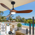 52” Outdoor Ceiling Fan with Light and Remote via WiFi Alexa, 3 Walnut Solid Wood Blade, Noiseless Reversible Dc Motor
