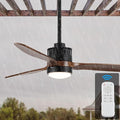 52'' Outdoor Ceiling Fan with Light for Patios, IPX4 Waterproof, DC Motor w 6 Speeds, 3 Blade Wet Rated Ceiling Fans, Walnut
