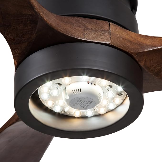 52'' Outdoor Ceiling Fan with Light for Patios, IPX4 Waterproof, DC Motor w 6 Speeds, 3 Blade Wet Rated Ceiling Fans, Walnut