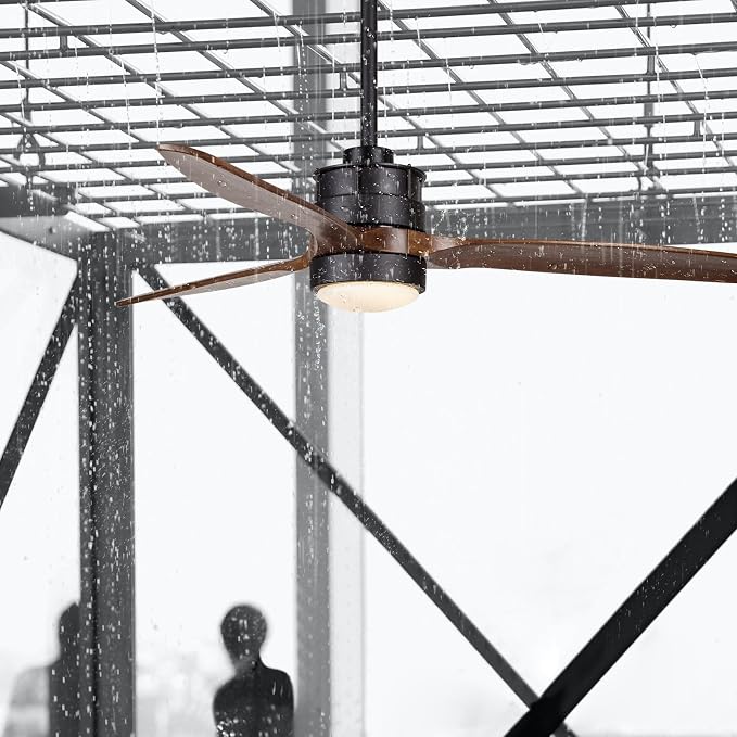 52'' Outdoor Ceiling Fan with Light for Patios, IPX4 Waterproof, DC Motor w 6 Speeds, 3 Blade Wet Rated Ceiling Fans, Walnut