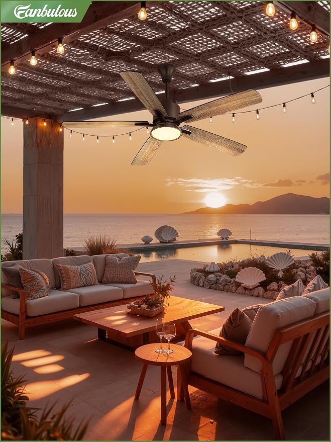 52" Outdoor Ceiling Fans with Light for Patios, IP65 Waterproof Gazebo Fan, Plug in Ceiling Fan with Remote, 3CCT 6-Speed