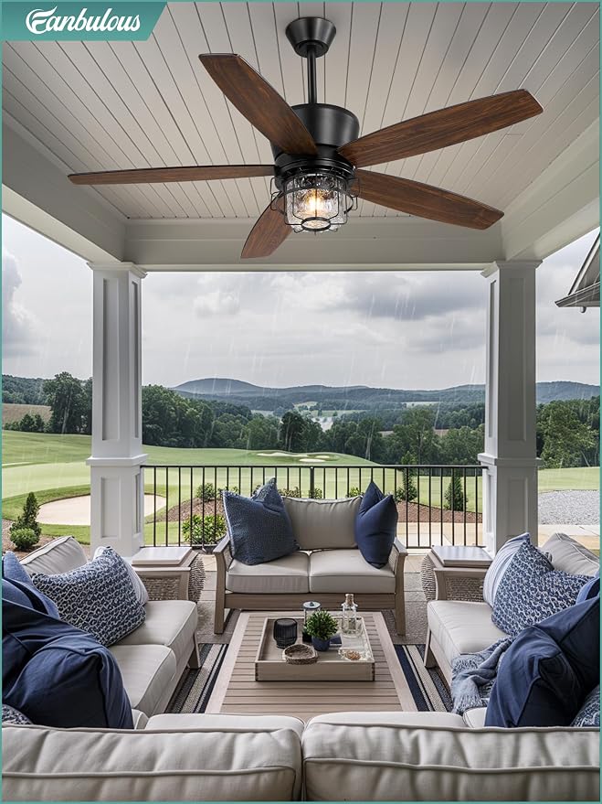 52" Outdoor Ceiling Fans with Lights and Remote Control,IP65 Wet Rated Waterproof Ceiling Fan with 6-Speed DC Motor