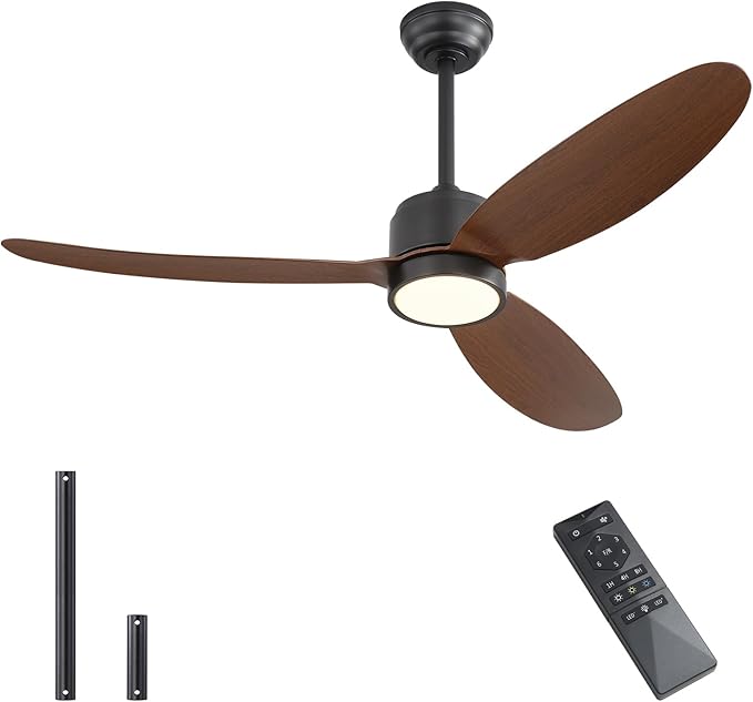 52" Outdoor Ceiling Fans with Lights, Wet Rated Waterproof Indoor Ceiling Fan with Remote, 3 ABS Blades Modern Ceiling