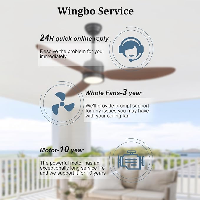 52" Outdoor Ceiling Fans with Lights, Wet Rated Waterproof Indoor Ceiling Fan with Remote, 3 ABS Blades Modern Ceiling