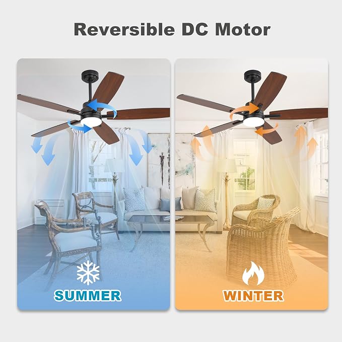 52" Remote Control Ceiling Fan with Light – 6-Speed Quiet DC Motor, Dimmable 3-Color LED, Flush Mount for Bedroom, Living
