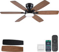 52" Rustic Ceiling Fans with Lights, Low Profile Flush Mount Ceiling Fan with Remote/APP Control, 6 Reversible Double-sided