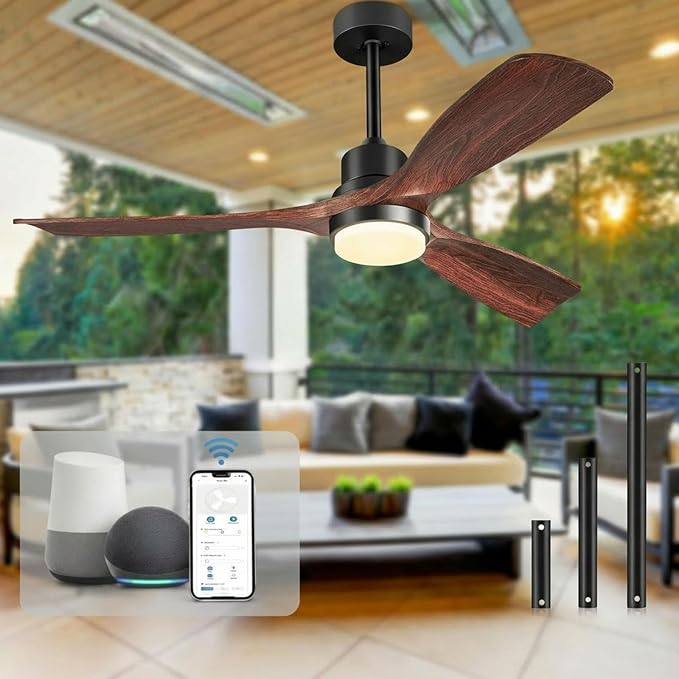 52" Smart Ceiling Fan, Ceiling Fans with Lights and Remote APP Control, ETL Listed, Timer, 3 Blades, 6 Speeds Reversible DC