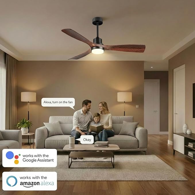 52" Smart Ceiling Fan, Ceiling Fans with Lights and Remote APP Control, ETL Listed, Timer, 3 Blades, 6 Speeds Reversible DC