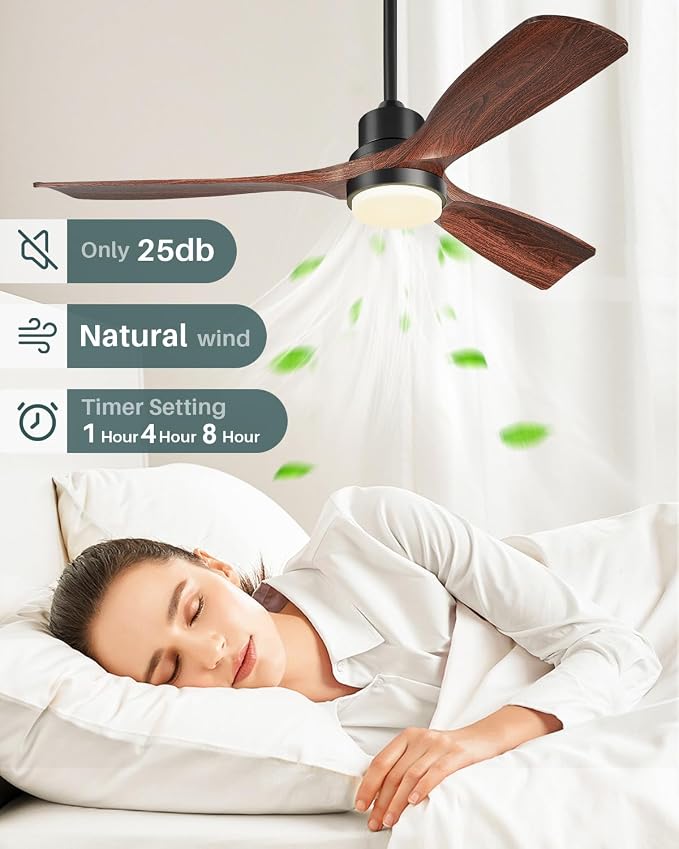 52" Smart Ceiling Fan, Ceiling Fans with Lights and Remote APP Control, ETL Listed, Timer, 3 Blades, 6 Speeds Reversible DC